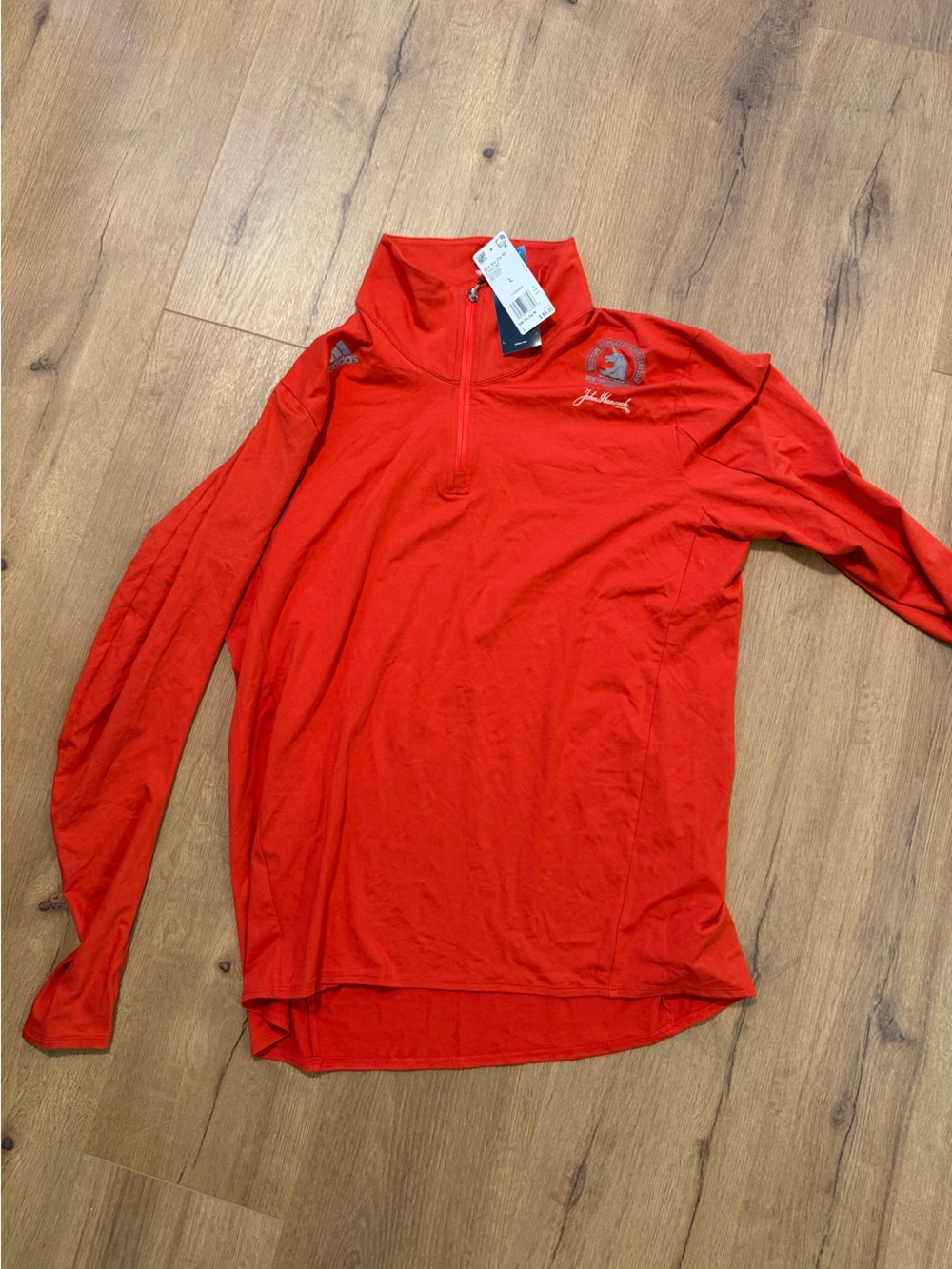 adidas UNISEX Boston Marathon Red Long-Sleeve Quarter-Zip Performance